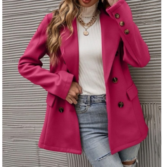 Classic Red Double Breast Button Up Jacket Coat - Picture 9 of 16